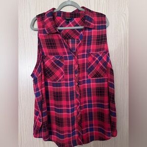 Torrid Pink and Black Plaid Sleeveless Shirt